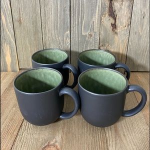 (4) Jars France Stoneware Samoa Vert Tourron Matte Black Coffee Mug Cup